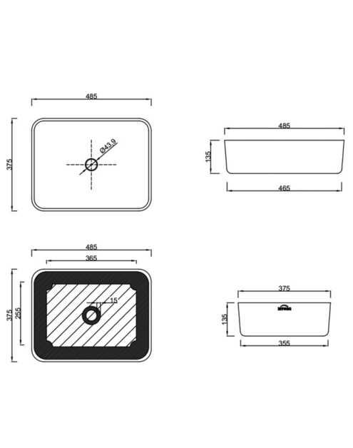Zdjęcie: Umywalka nablatowa Paros Trend 48,5 cm prostokątna czarny półmat INVENA