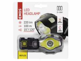 Latarka czołowa LED Cob 3W + LED 3W, 220 lm, 100m 3xAAA EMOS