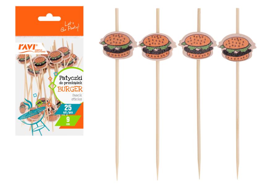 Zdjęcie: Patyczki do przekąsek Burger 25 sztuk, 9 cm RAVI