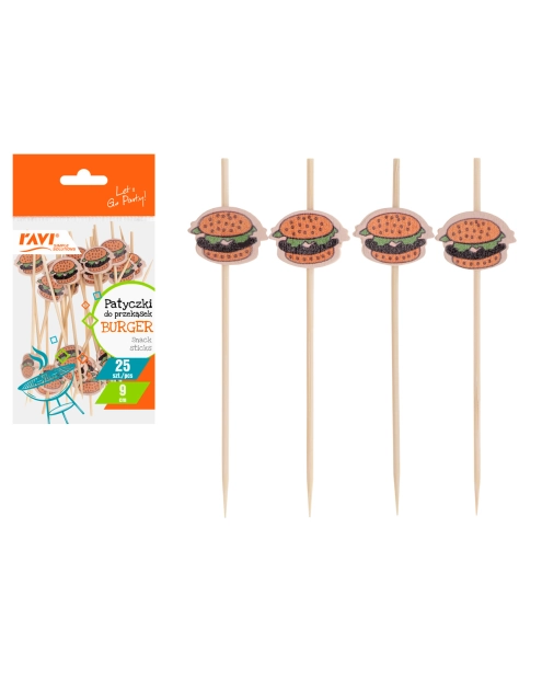 Zdjęcie: Patyczki do przekąsek Burger 25 sztuk, 9 cm RAVI
