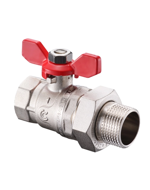 Zdjęcie: Zawór na zawieszce kulowy w/z 3/4" z półśrubunkiem i motylkiem, pełen nikiel CALIDO