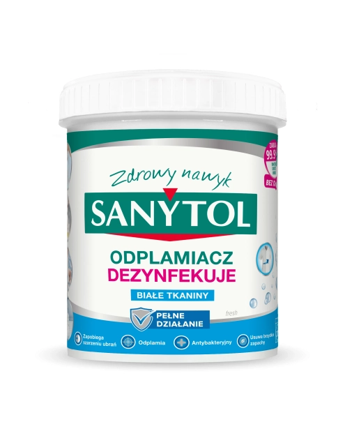 Zdjęcie: Odplamiacz dezynfekujący w proszku do białych tkanin 450 g SANYTOL