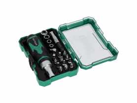 Zestaw bitów ze stali S2 25 mm i nasadek z pokrętłem 19 szt. STALCO