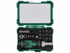 Zestaw bitów ze stali S2 25 mm i nasadek z pokrętłem 19 szt. STALCO