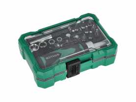 Zestaw bitów ze stali S2 25 mm i nasadek z pokrętłem 19 szt. STALCO