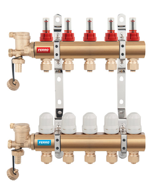Zdjęcie: Rozdzielacz 5-drogowy z zaworem termostatycznym i przepływomierzem FERRO