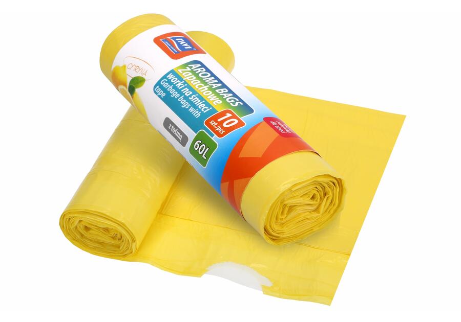 Zdjęcie: Worki na śmieci Aroma Bags żółte z taśmą 60 L -10 szt. cytrynowe RAVI