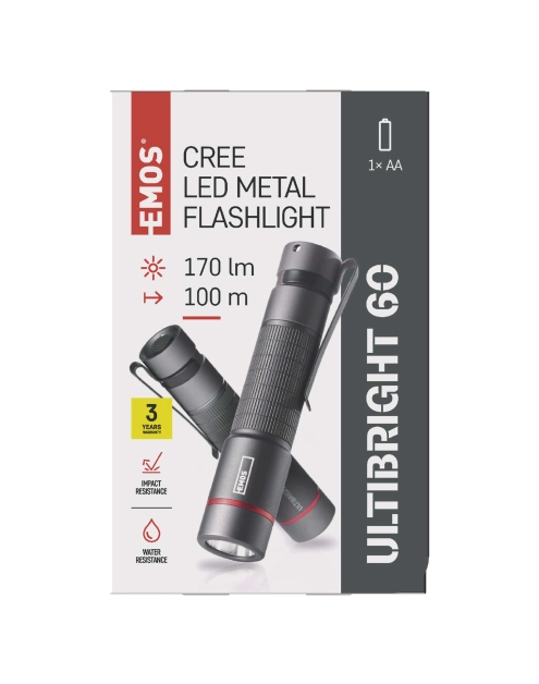 Zdjęcie: Latarka metalowa Cree LED Ultibright 60, 170lm, 1xAA  EMOS