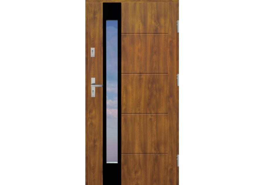 Zdjęcie: Drzwi zewnętrzne stalowo-drewniane Disting Liberto 13B Dąb złoty 90 cm prawe KR CENTER