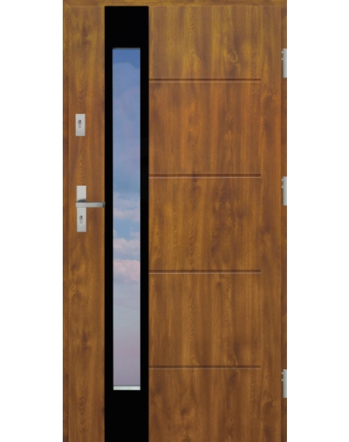 Zdjęcie: Drzwi zewnętrzne stalowo-drewniane Disting Liberto 13B Dąb złoty 90 cm prawe KR CENTER