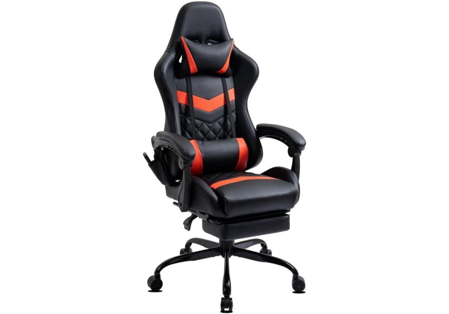 Zdjęcie: Fotel gamingowy Axel z podnóżkiem ekoskóra czarno-czerwony TS INTERIOR