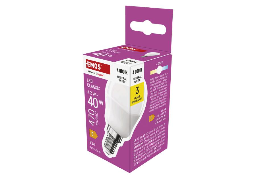 Zdjęcie: Żarówka LED Mini GLobe 4,2 W 470 lm E14 światło neutralne EMOS