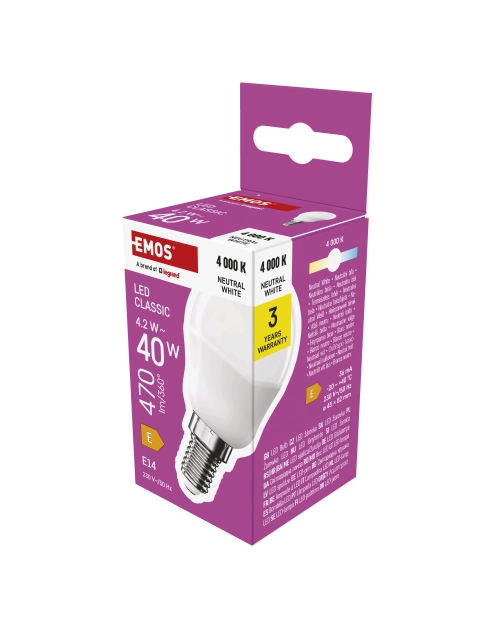 Zdjęcie: Żarówka LED Mini GLobe 4,2 W 470 lm E14 światło neutralne EMOS