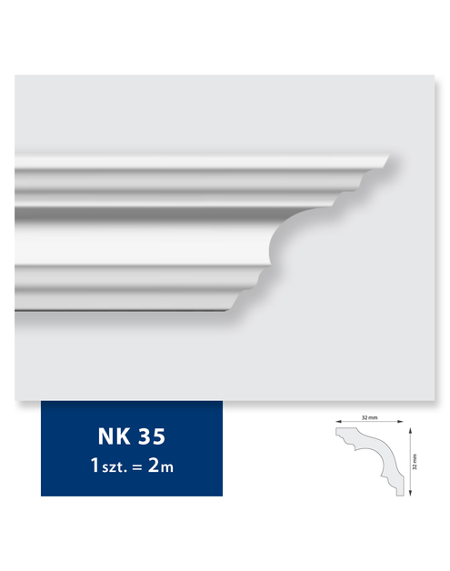 Zdjęcie: Listwa sufitowa z polistyrenu NK 35, 2 sztuki 200x3,2x3,2 cm biały DMS