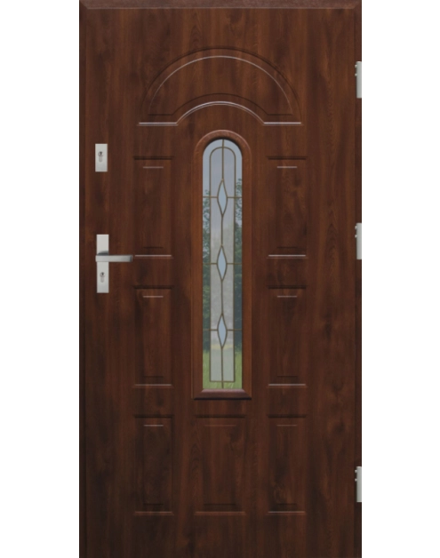 Zdjęcie: Drzwi zewnętrzne stalowo-drewniane Disting Fedora 03 Orzech 90 cm prawe KR CENTER
