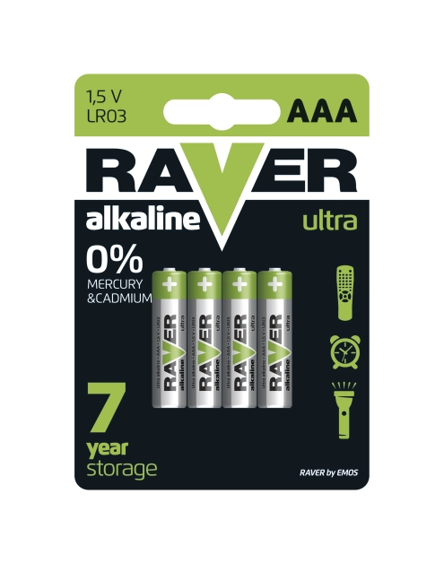 Zdjęcie: Bateria alkaliczna Raver Ultra Alkaline AAA (LR03) blister 4 EMOS