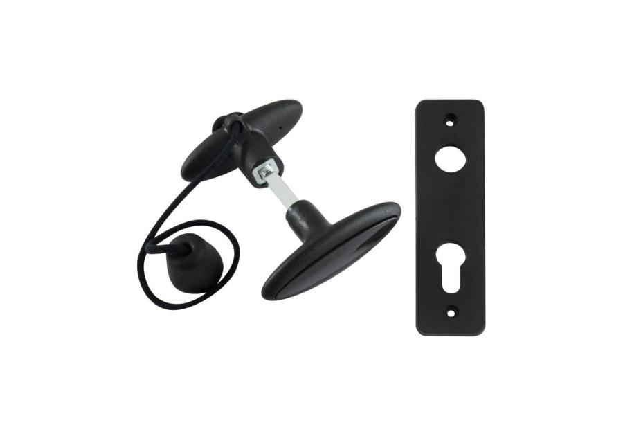 Zdjęcie: Klamka bramowa  z szyldem plastikowym 60/41x147 mm czarna KASTEL