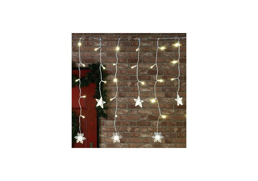 Zdjęcie: Kurtyna 90 LED gwiazdy i śnieżynki 170 x 50 cm kolor ciepły biały JUMI