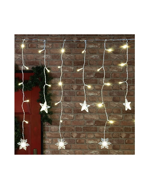 Zdjęcie: Kurtyna 90 LED gwiazdy i śnieżynki 170 x 50 cm kolor ciepły biały JUMI