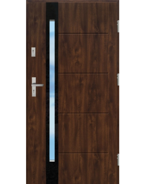Zdjęcie: Drzwi zewnętrzne stalowo-drewniane Disting Liberto 12B Orzech 90 cm prawe KR CENTER