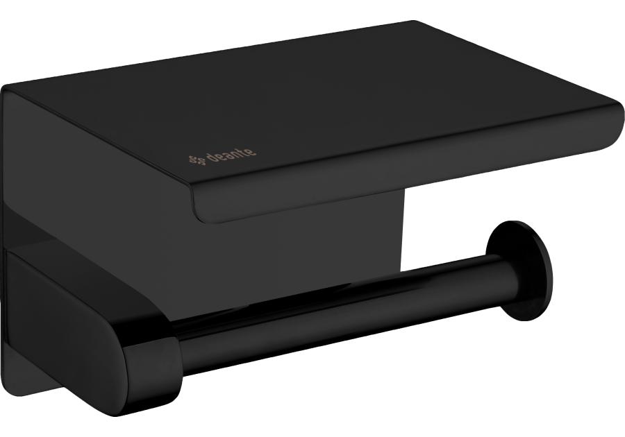 Zdjęcie: Uchwyt na papier toaletowy ścienny - z półką Round nero DEANTE