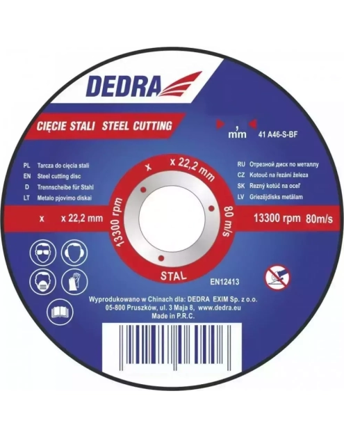 Zdjęcie: Tarcza do cięcia stali 125x1,0x22,2 mm DEDRA