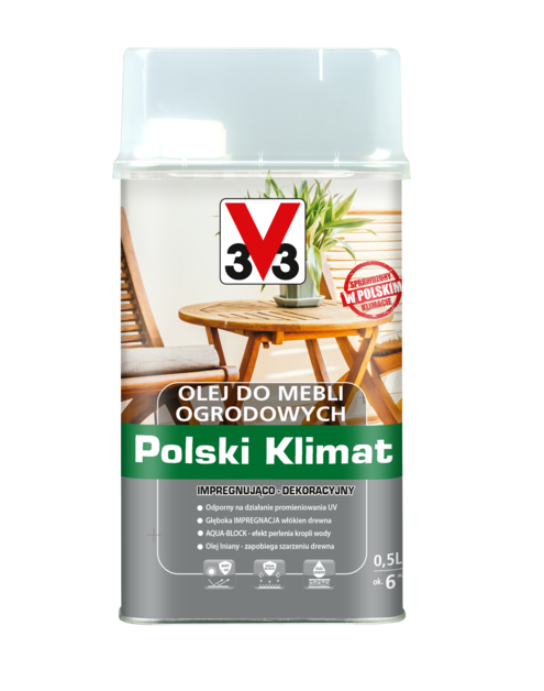 Zdjęcie: Olej do mebli ogrodowych Polski Klimat 0,5 L Bezbarwny V33