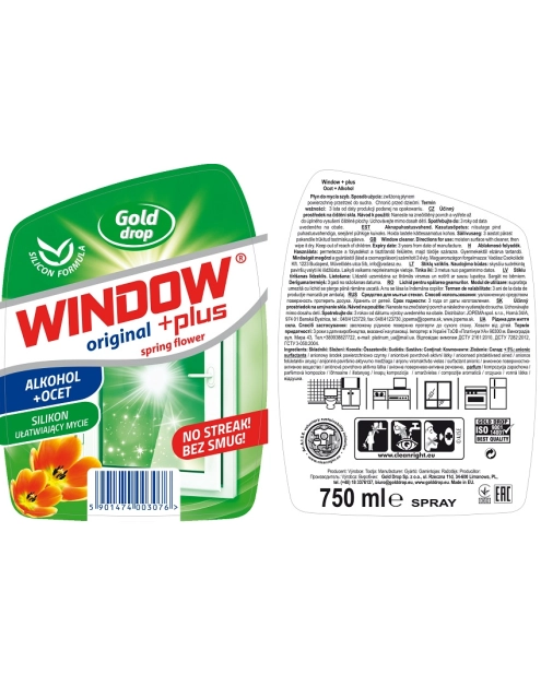 Zdjęcie: Płyn do mycia szyb z rozpylaczem Ocet 0,75 L spring flower WINDOW PLUS