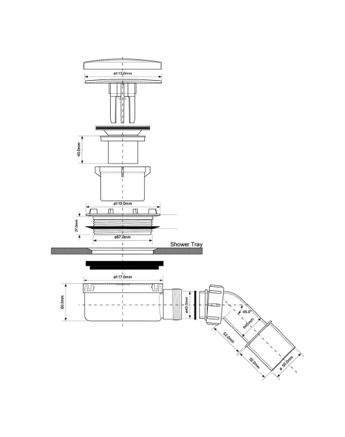 Zdjęcie: Syfon brodzikowy niski wys. 60 mm z odejściem 40/50 mm pokrywa biała 113 mm MCALPINE