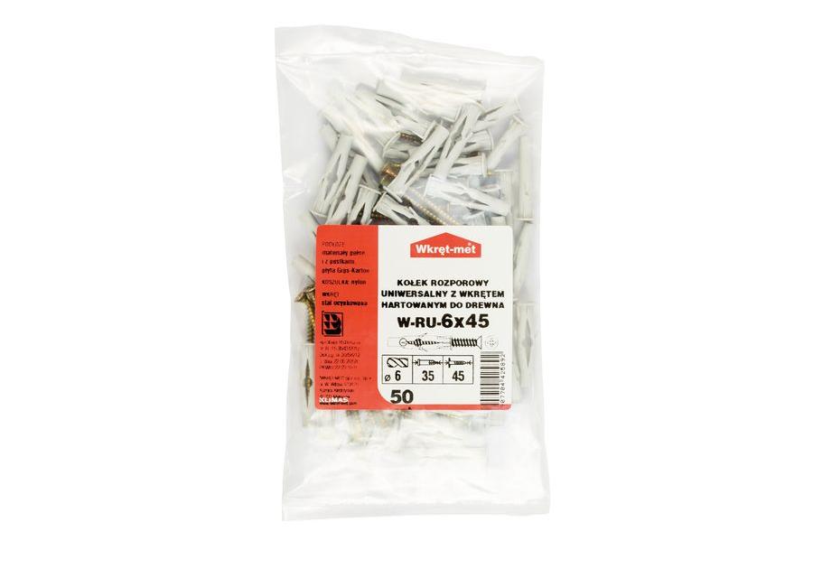 Zdjęcie: Kołki uniwersalne 6,0x35 z wkrętem z łbem stożkowym 3,5x45 50 sztuk WKRĘT-MET