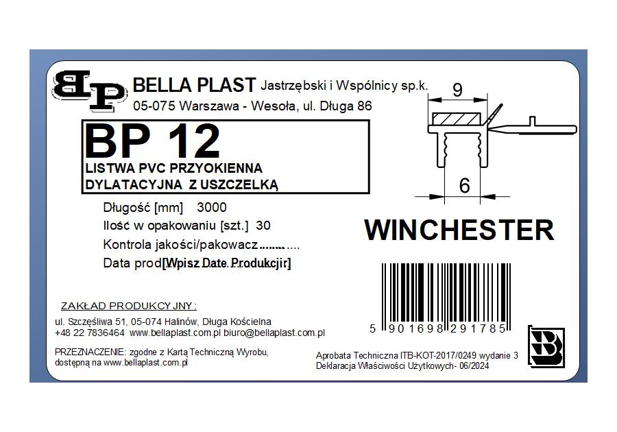 Zdjęcie: Listwa PVC BP12 L300 9/6 winchester, przyokienna, dylatacyjna, tynkarska z uszczelką BELLA PLAST