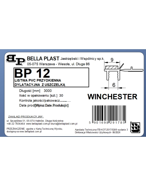 Zdjęcie: Listwa PVC BP12 L300 9/6 winchester, przyokienna, dylatacyjna, tynkarska z uszczelką BELLA PLAST