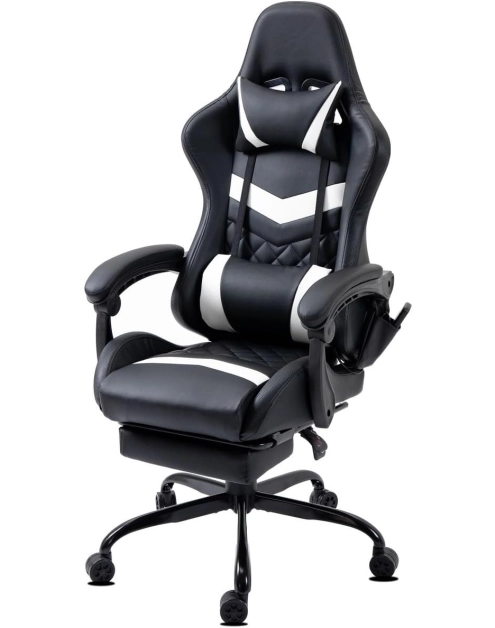 Zdjęcie: Fotel gamingowy Axel z podnóżkiem ekoskóra czarno-biały TS INTERIOR