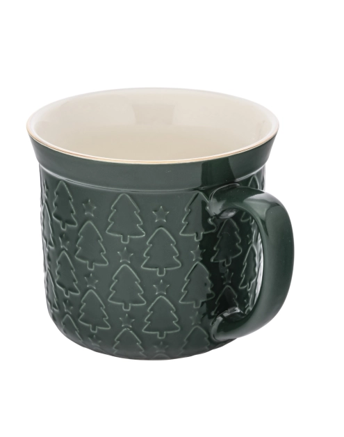 Zdjęcie: Kubek prosty duży 640 ml z wywiniętym rantem i tłoczeniem dekoracja choinki zielone ALTOM DESIGN