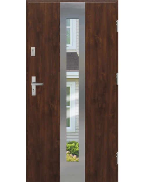 Zdjęcie: Drzwi zewnętrzne stalowo-drewniane Disting Otello 05 Orzech 80 cm prawe KR CENTER
