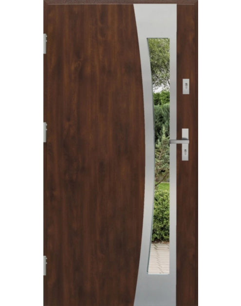 Zdjęcie: Drzwi zewnętrzne stalowo-drewniane Disting Otello 17B Orzech 90 cm lewe zamek listwowy KR CENTER
