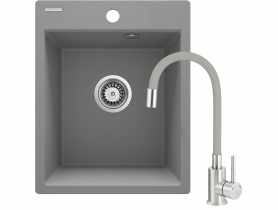 Zlewozmywak granitowy ZRC S103 szary metalik, bateria S720 DEANTE