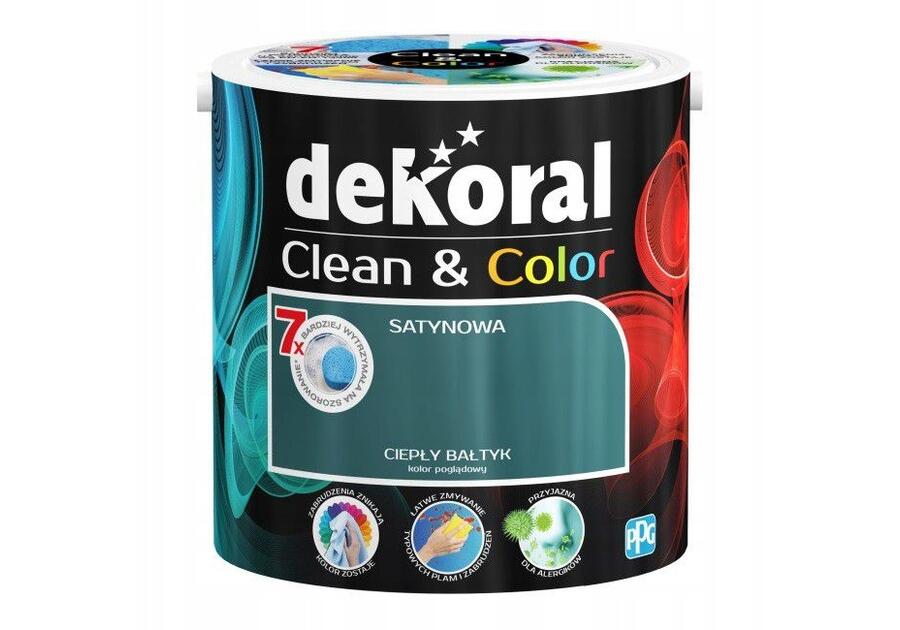 Zdjęcie: Farba satynowa Clean&Color 2,5 L ciepły Bałtyk DEKORAL