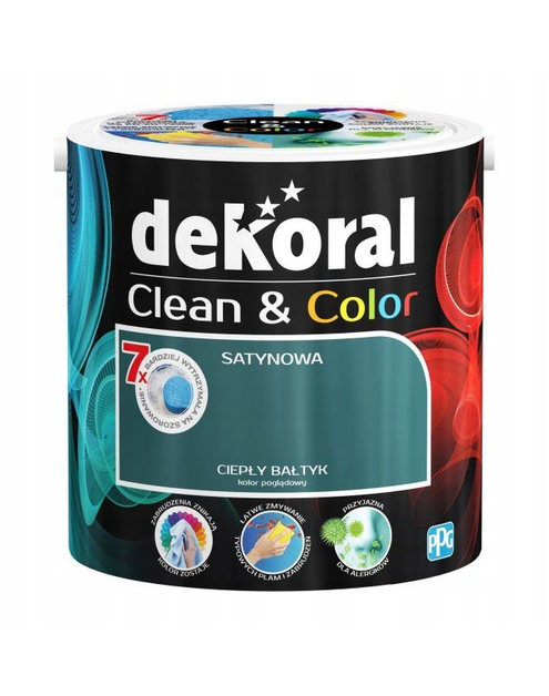 Zdjęcie: Farba satynowa Clean&Color 2,5 L ciepły Bałtyk DEKORAL