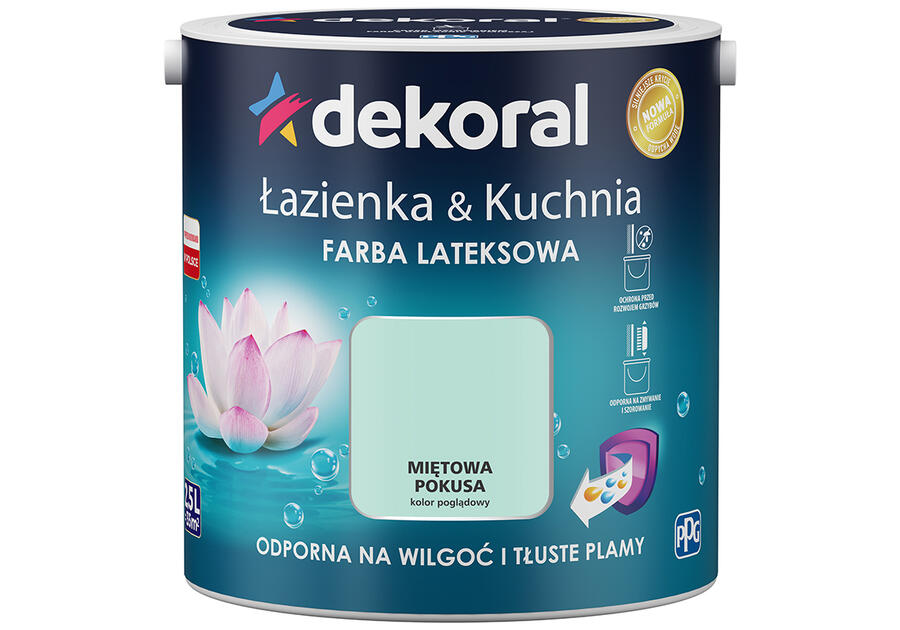 Zdjęcie: Farba lateksowa Łazienka&Kuchnia miętowa pokusa 2,5 L DEKORAL
