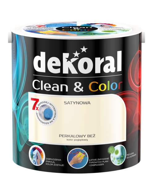 Zdjęcie: Farba satynowa Clean&Color 2,5 L perkalowy beż DEKORAL