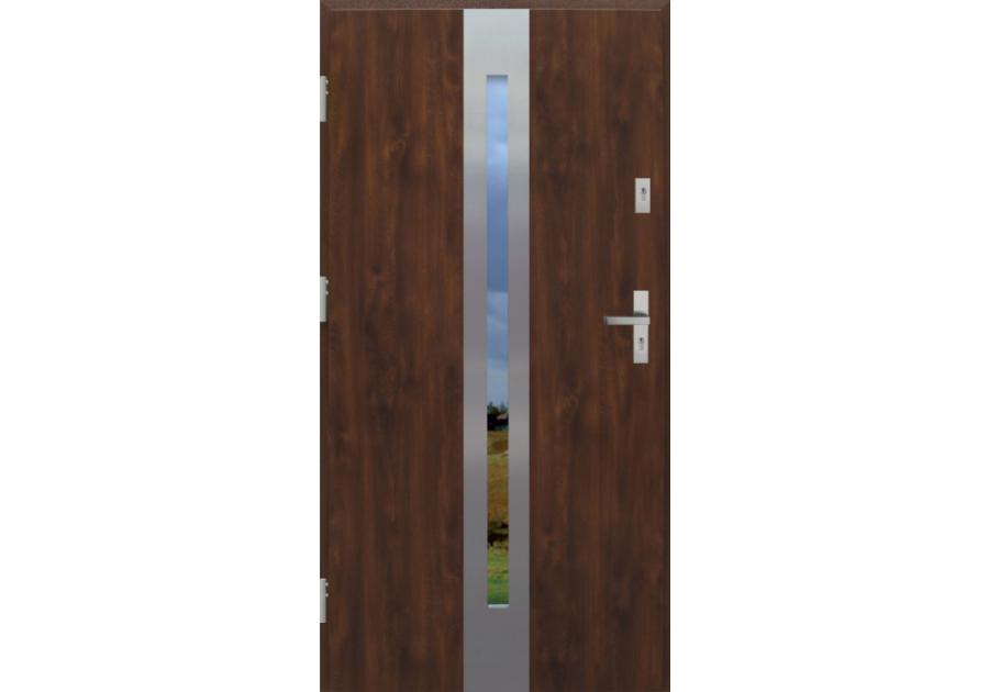Zdjęcie: Drzwi zewnętrzne stalowo-drewniane Disting Otello 08 Orzech 80 cm lewe KR CENTER