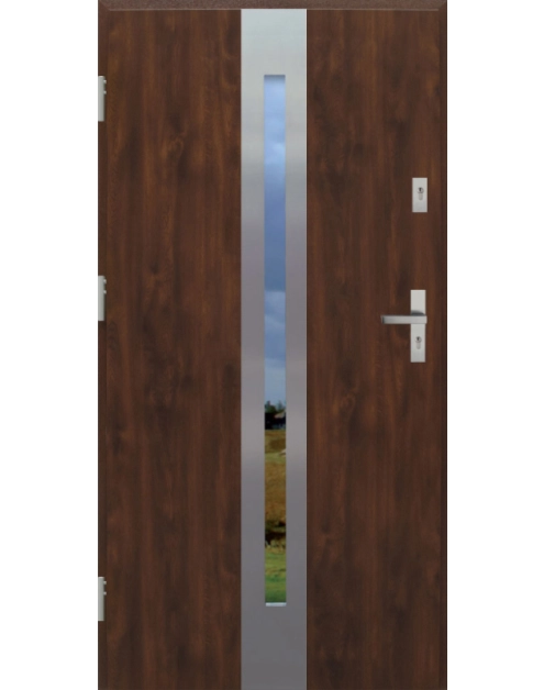 Zdjęcie: Drzwi zewnętrzne stalowo-drewniane Disting Otello 08 Orzech 80 cm lewe KR CENTER