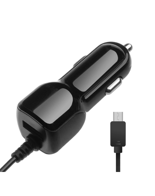 Zdjęcie: Ładowarka samochodowa kab. micro USB 5V 2.1A + port USB czarna LB0086 LIBOX