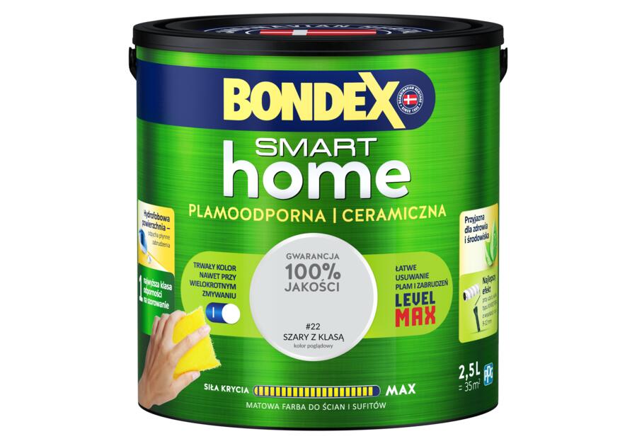 Zdjęcie: Farba plamoodporna szary z klasą 2,5 L BONDEX SMART HOME