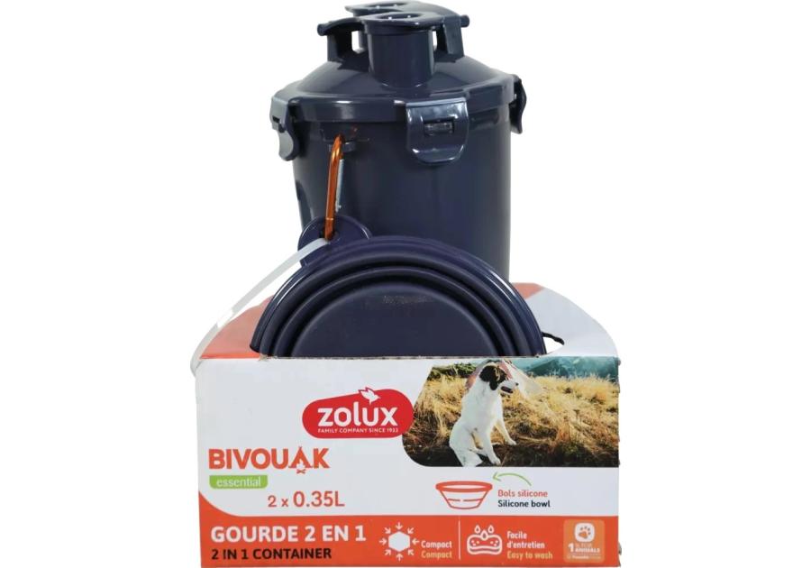 Zdjęcie: Bidon 2w1 dla psa Bivouak 2x350 ml niebieski ZOLUX