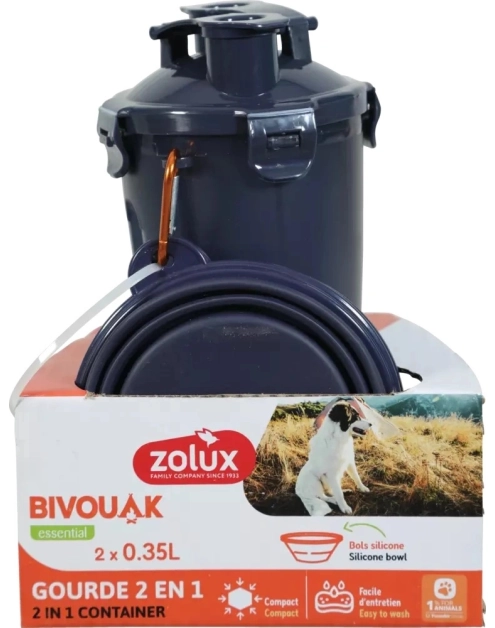 Zdjęcie: Bidon 2w1 dla psa Bivouak 2x350 ml niebieski ZOLUX