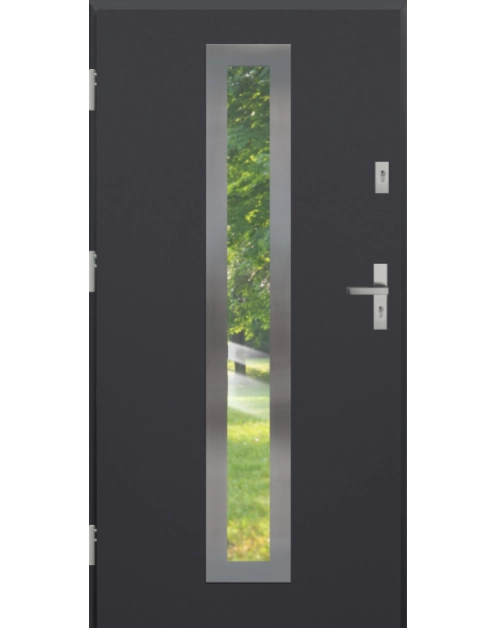 Zdjęcie: Drzwi zewnętrzne stalowo-drewniane Disting Otello 03 Antracyt 90 cm lewe zamek listwowy KR CENTER