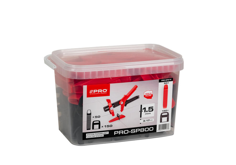 Zdjęcie: System poziomujący PRO-SP800 1,5 mm mix klipsy i kliny 150/50 szt. wiadro 5 L PRO