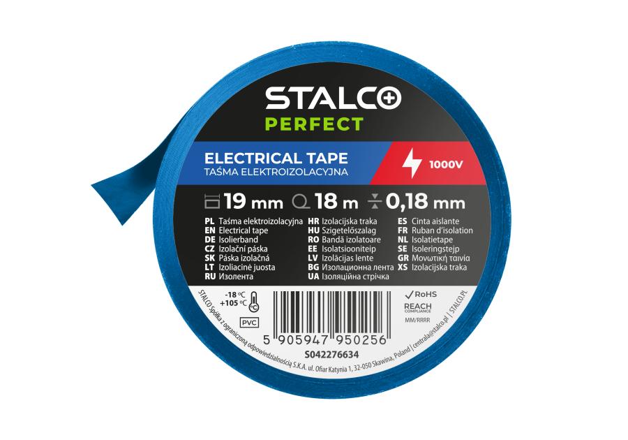 Zdjęcie: Taśma izolacyjna PVC 0,18 mm x 19 mm x 18 m, niebieski STALCO PERFECT